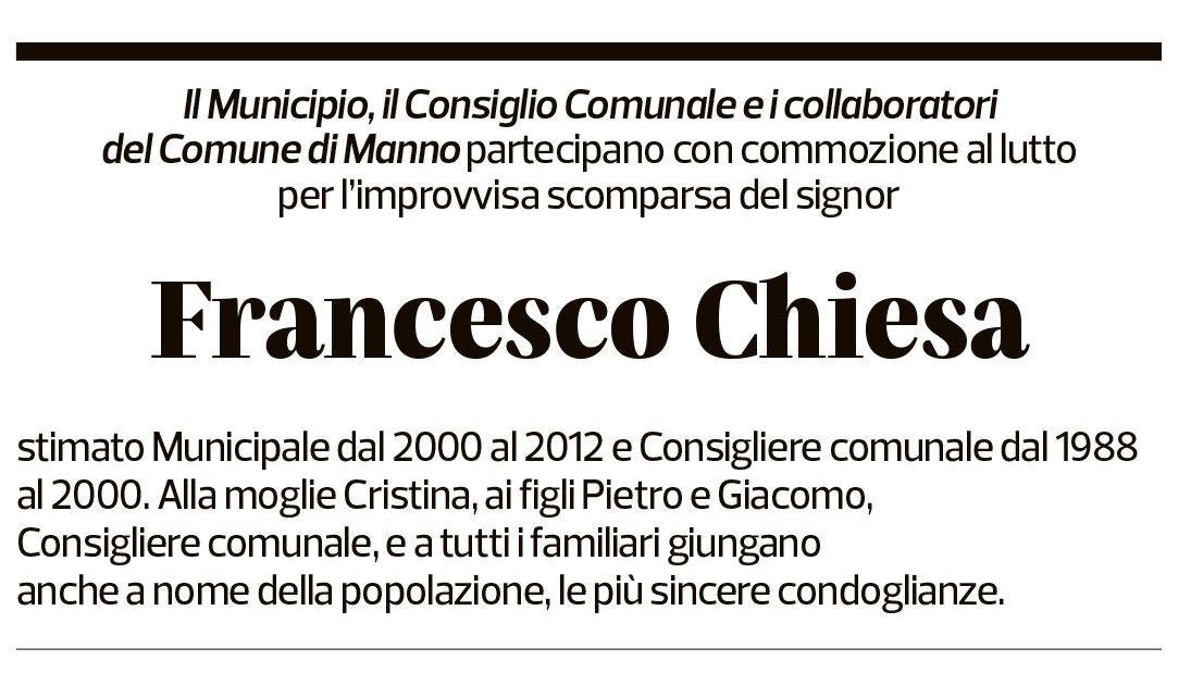 Annuncio funebre Francesco Chiesa