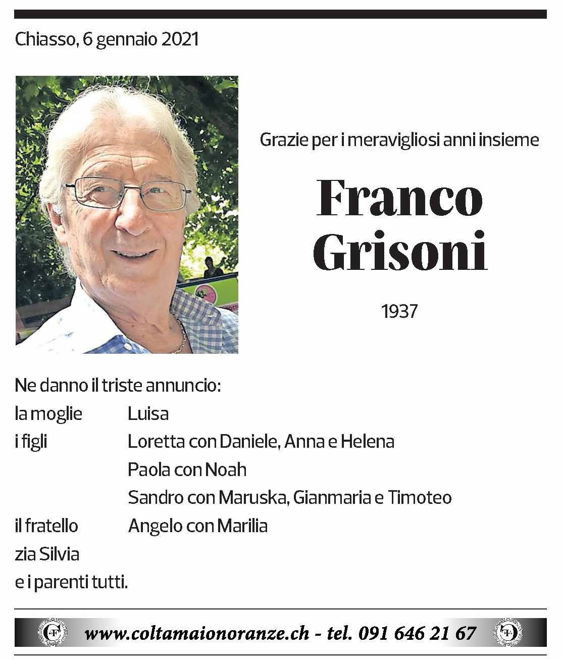 Annuncio funebre Franco Grisoni