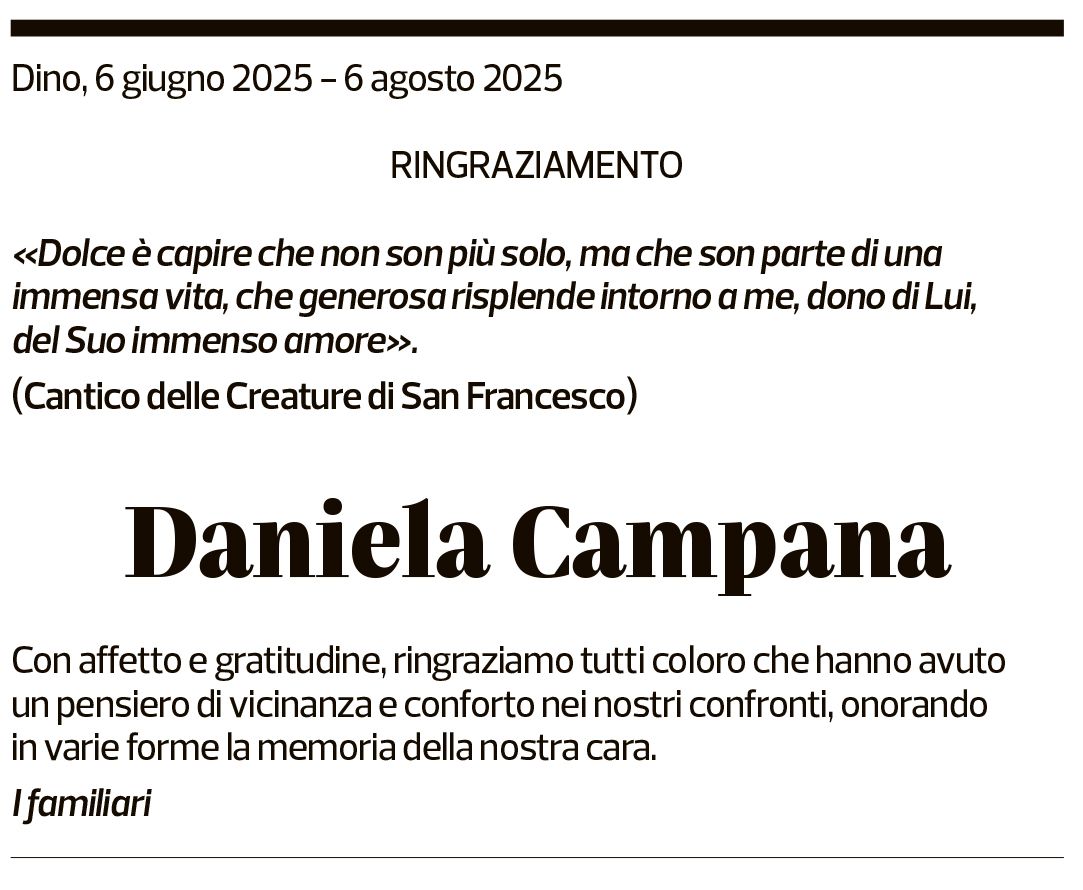 Annuncio funebre Daniela Campana