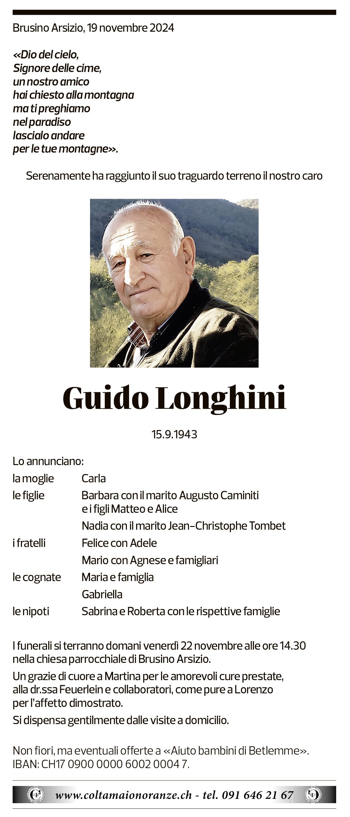 Annuncio funebre Guido Longhini