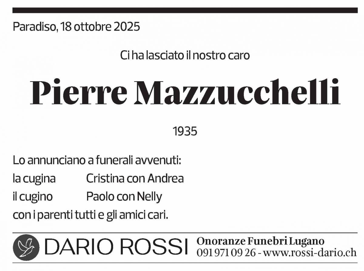 Annuncio funebre Pierre Mazzucchelli