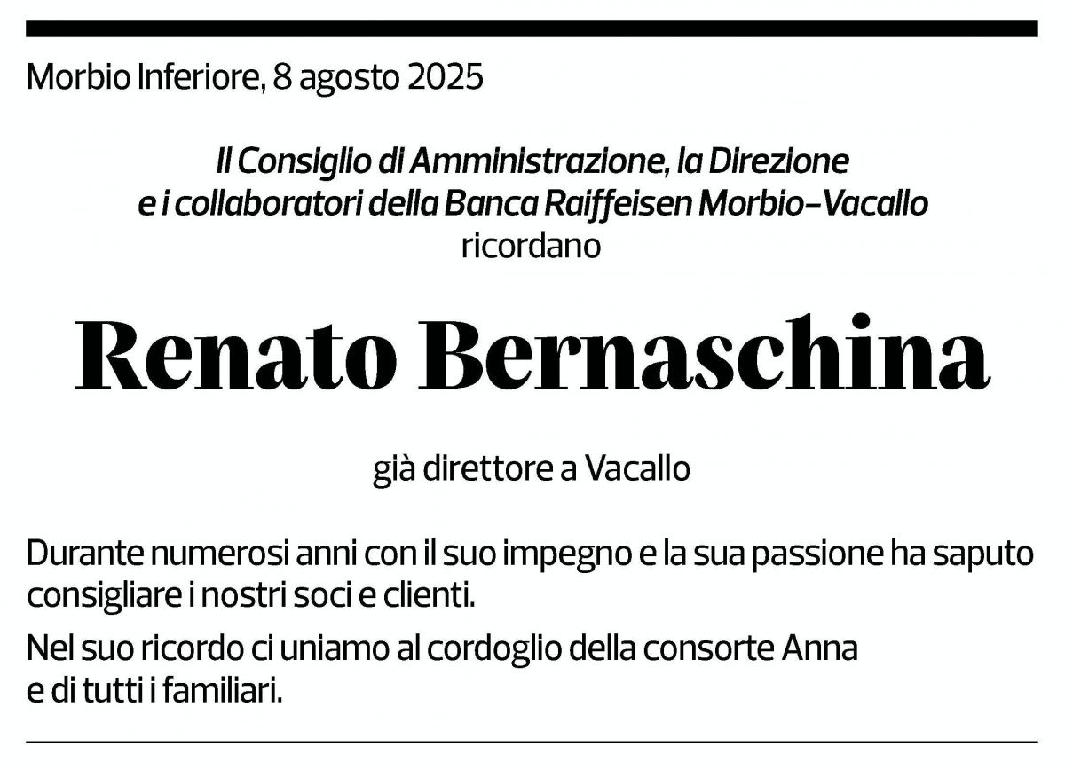 Annuncio funebre Renato Bernaschina
