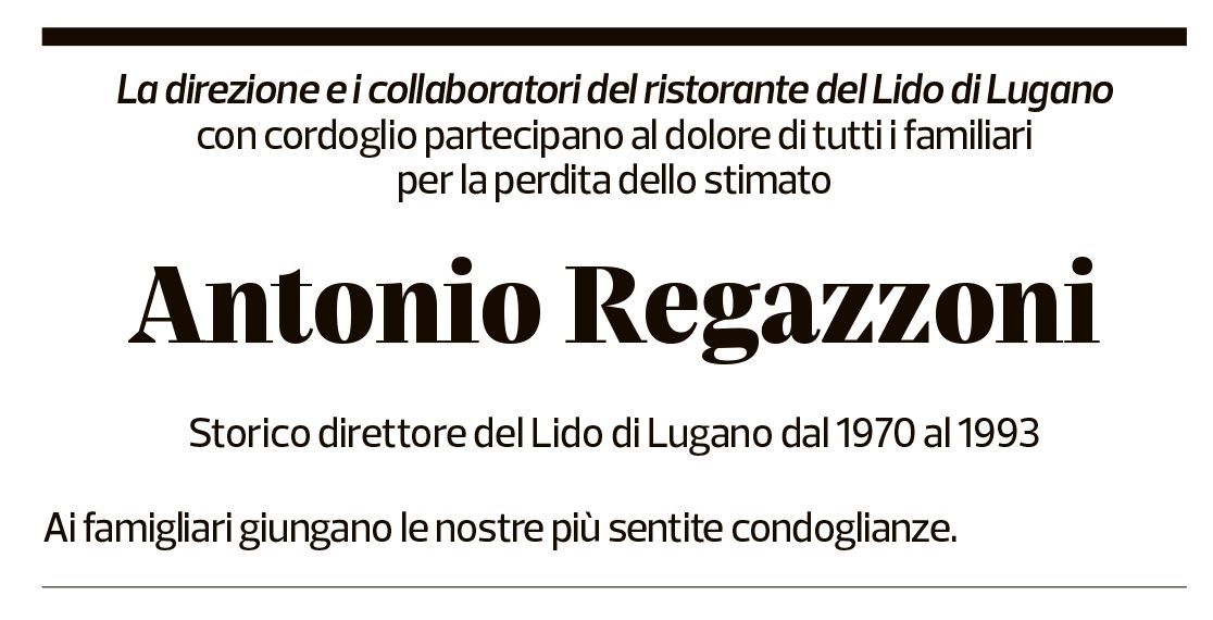 Annuncio funebre Antonio Regazzoni