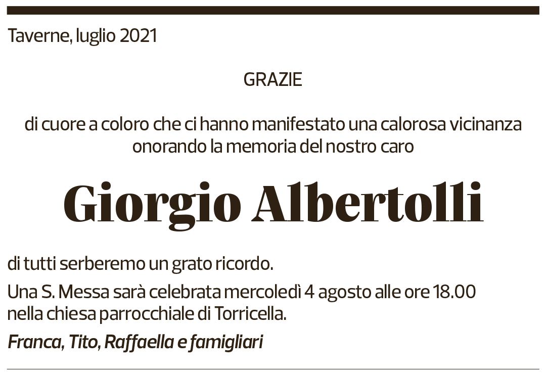 Annuncio funebre Giorgio Albertolli