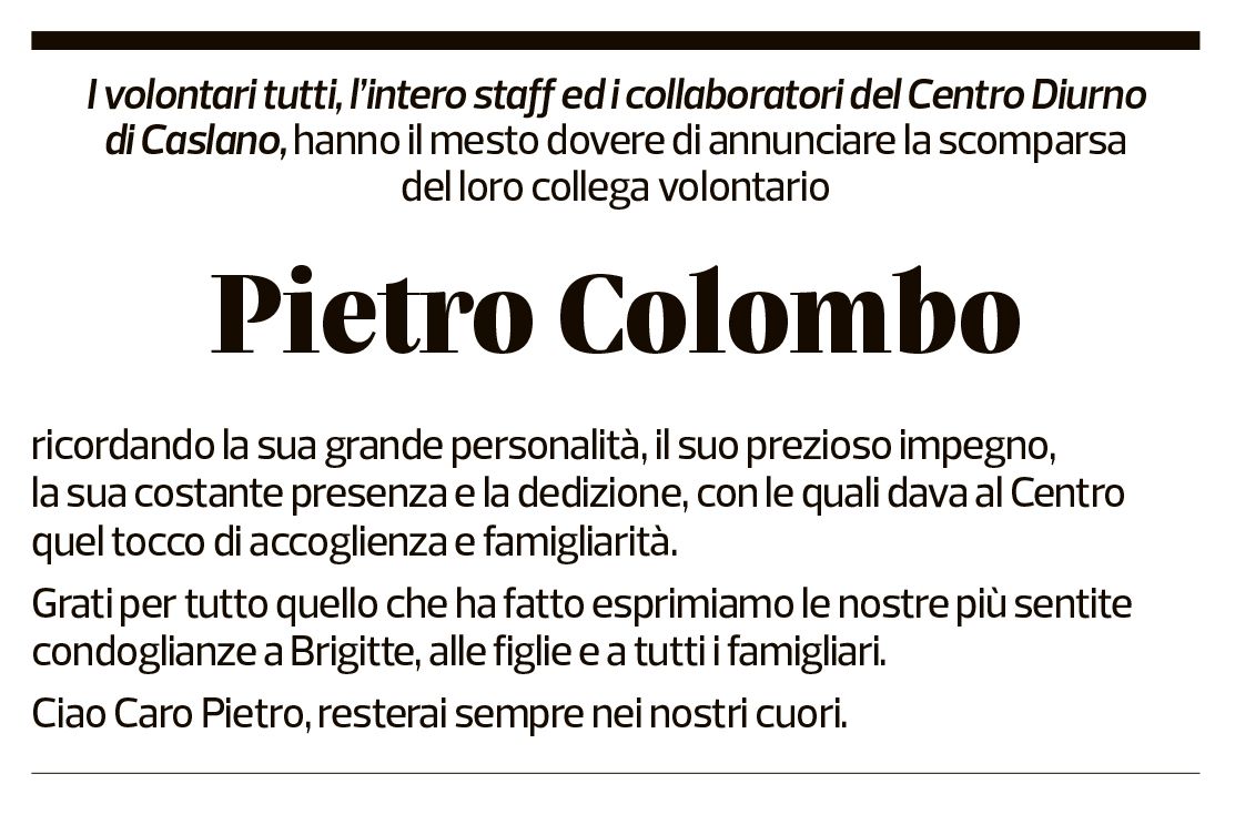 Annuncio funebre Pietro Colombo