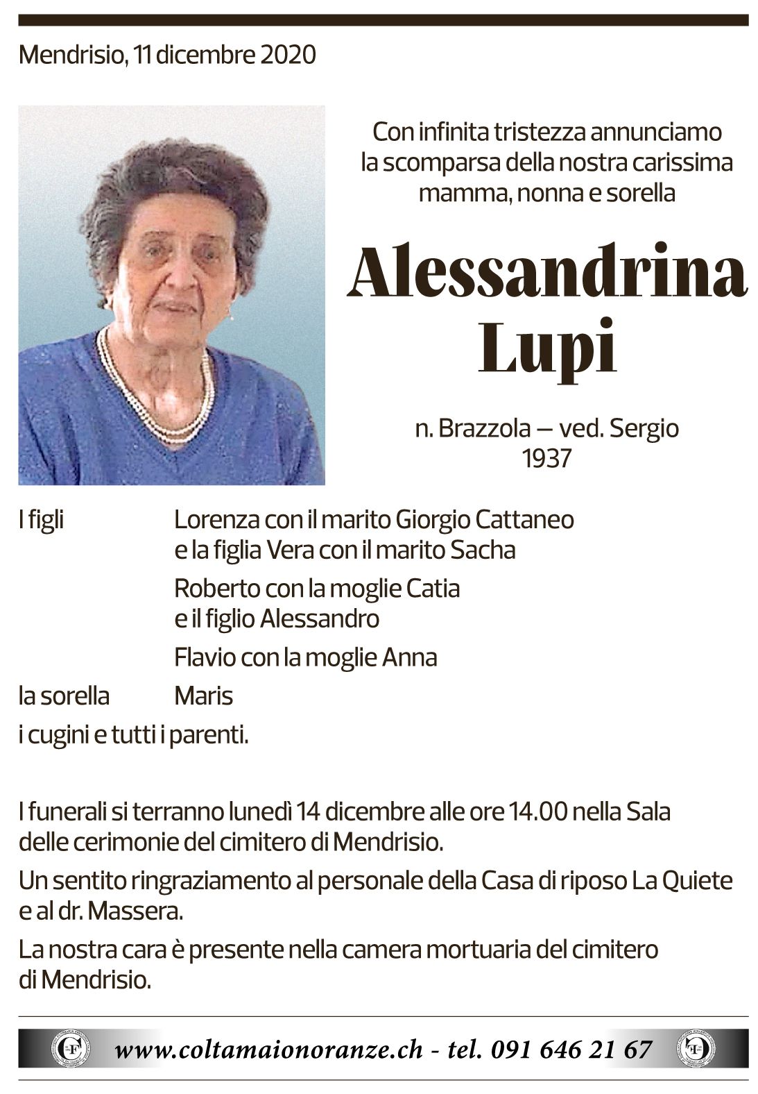Annuncio funebre Alessandra Lupi