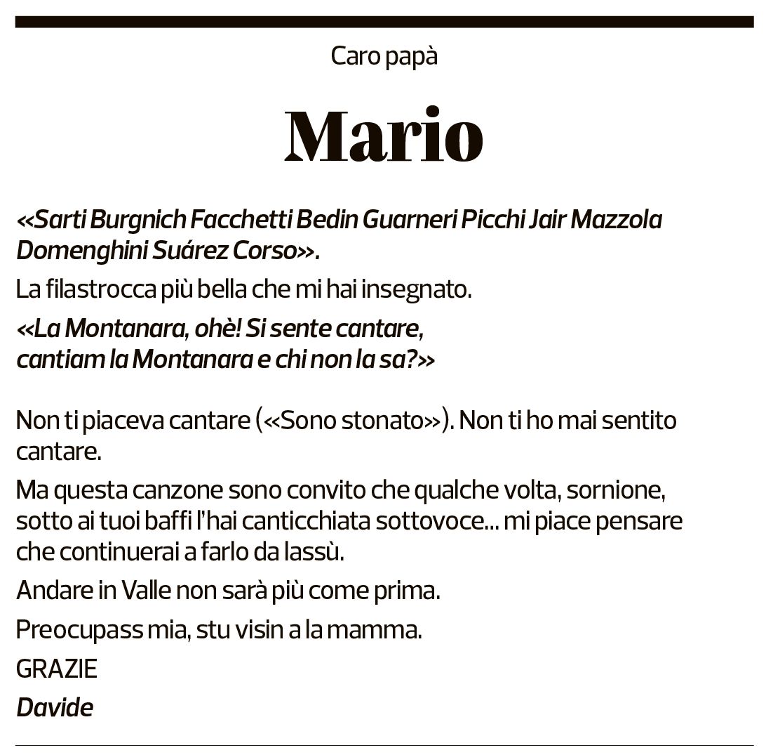 Annuncio funebre Mario Meroni