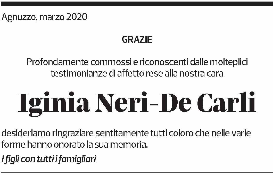 Annuncio funebre Iginia Neri-de Carli