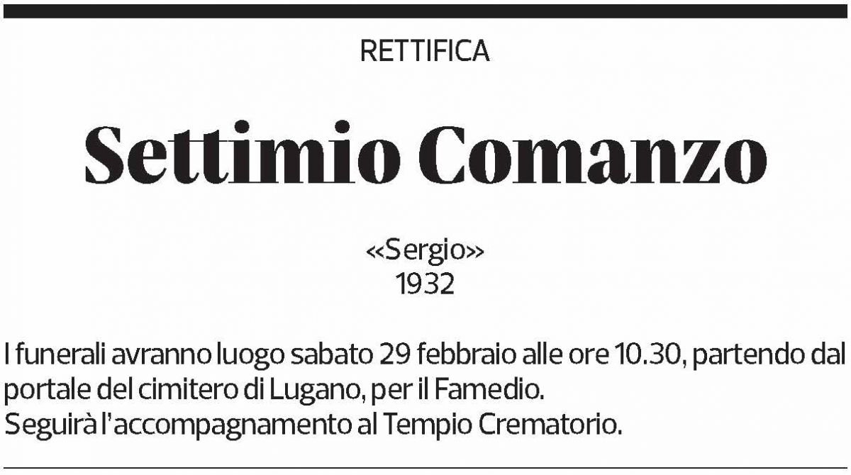 Annuncio funebre Settimio Comanzo
