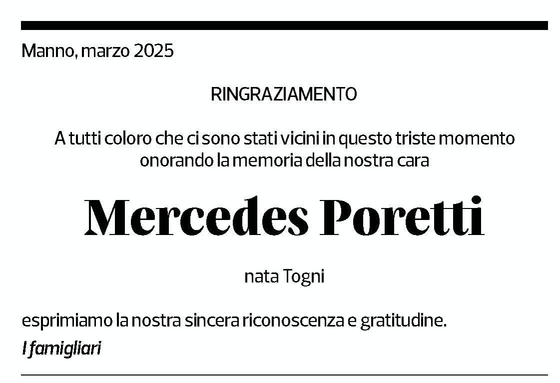 Annuncio funebre Mercedes Poretti