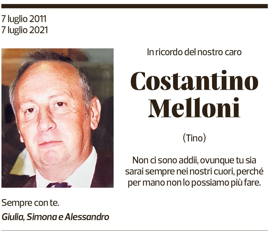 Annuncio funebre Costantino Melloni