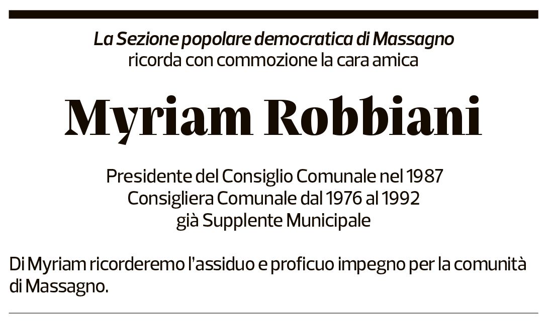 Annuncio funebre Myriam Robbiani