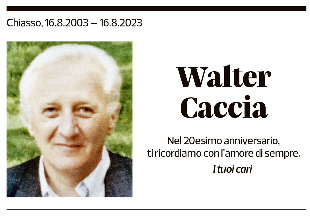 Annuncio funebre Walter Caccia