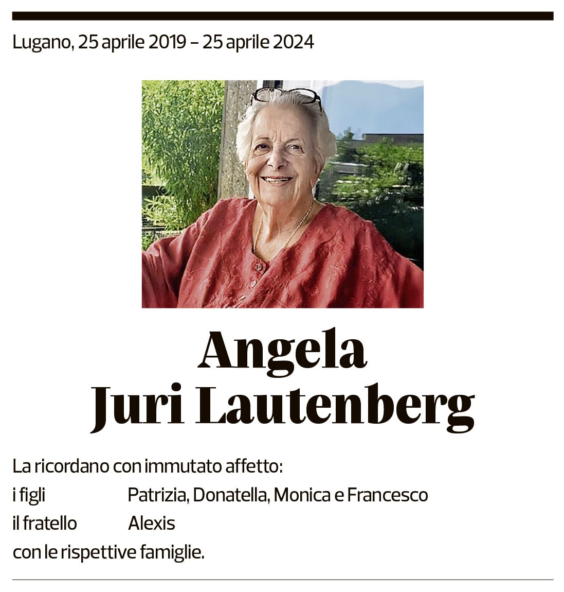 Annuncio funebre Angela Juri Lautenberg