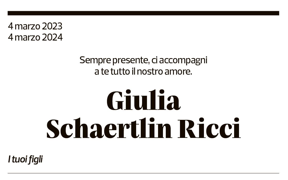 Annuncio funebre Giulia Schaertlin Ricci