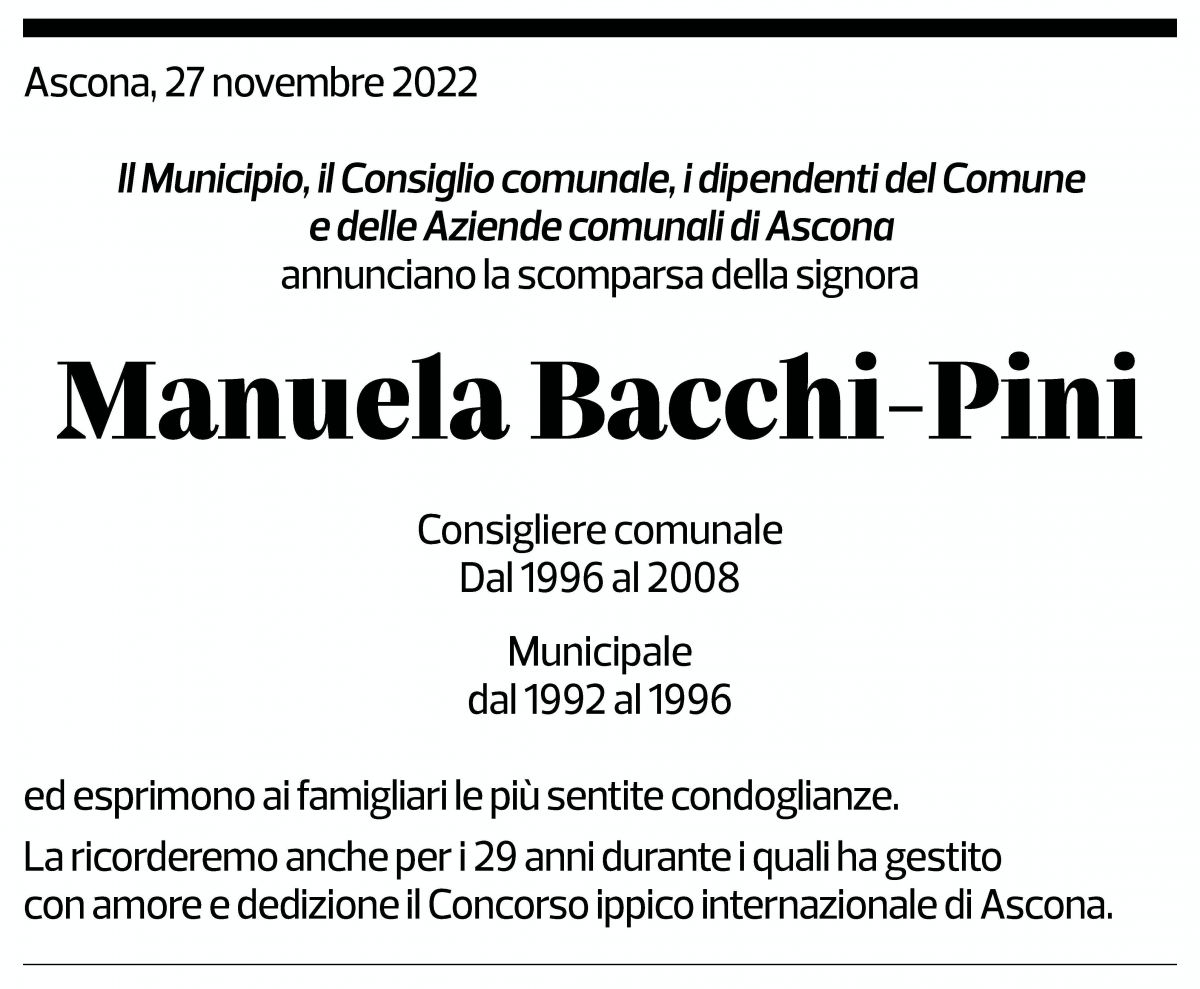 Annuncio funebre Manuela Bacchi - Pini