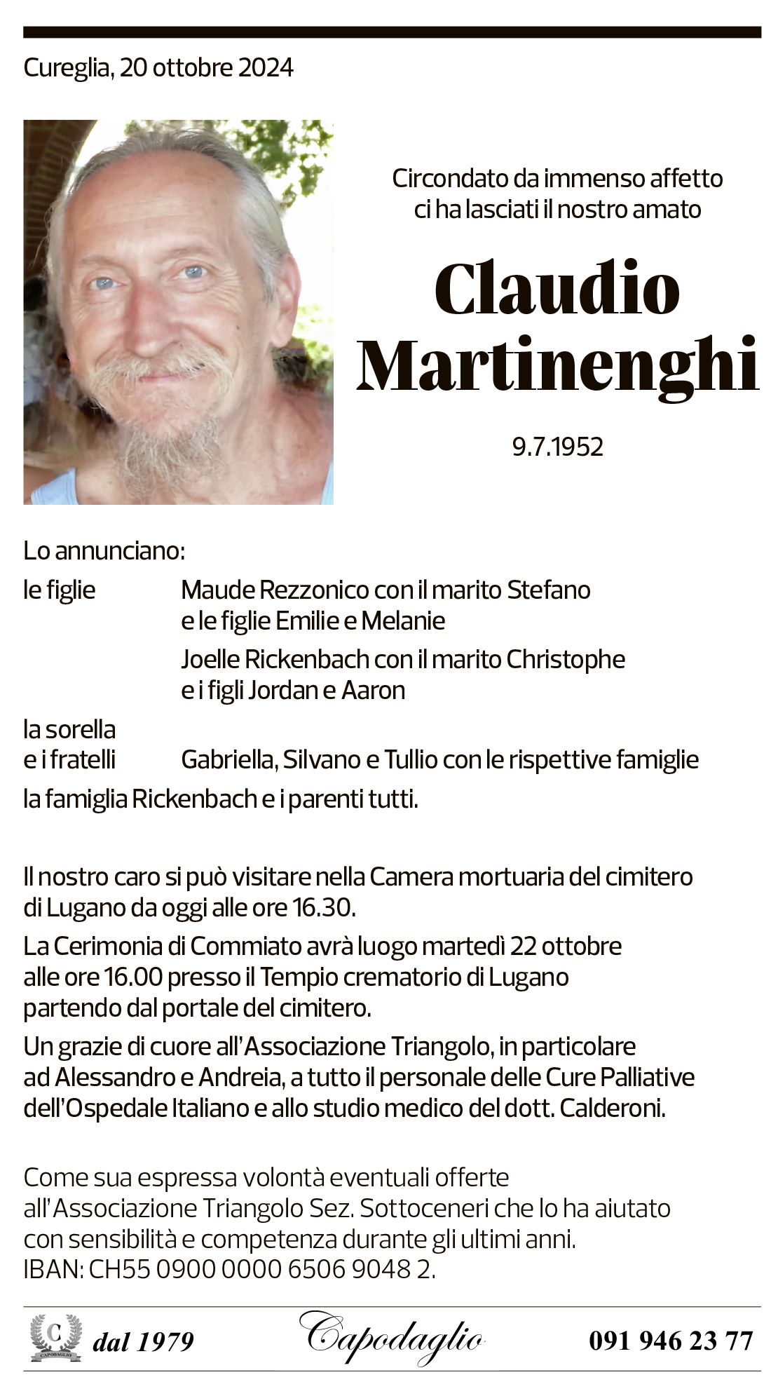 Annuncio funebre Claudio Martinenghi