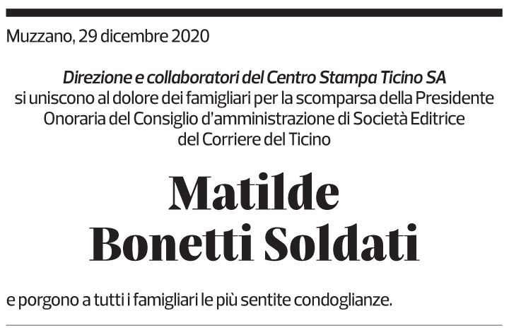 Annuncio funebre Matilde Bonetti Soldati
