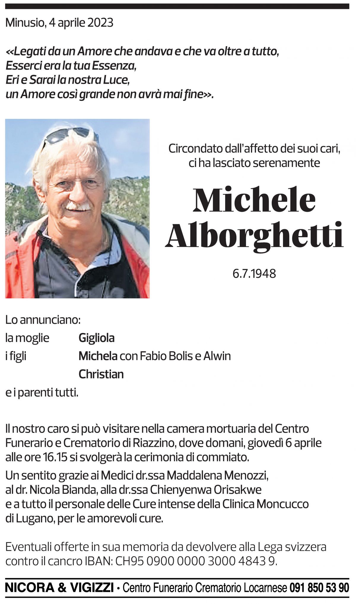 Annuncio funebre Michele Alborghetti