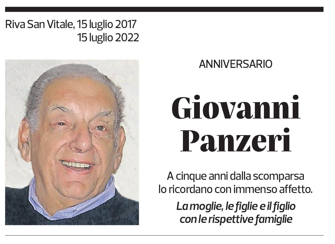 Annuncio funebre Giovanni Panzeri