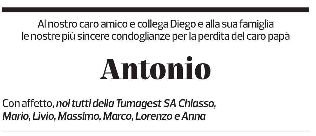 Annuncio funebre Antonio Allio