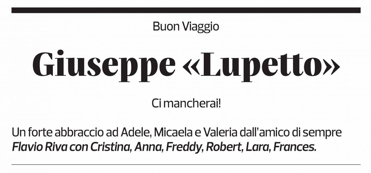 Annuncio funebre Giuseppe Lupi