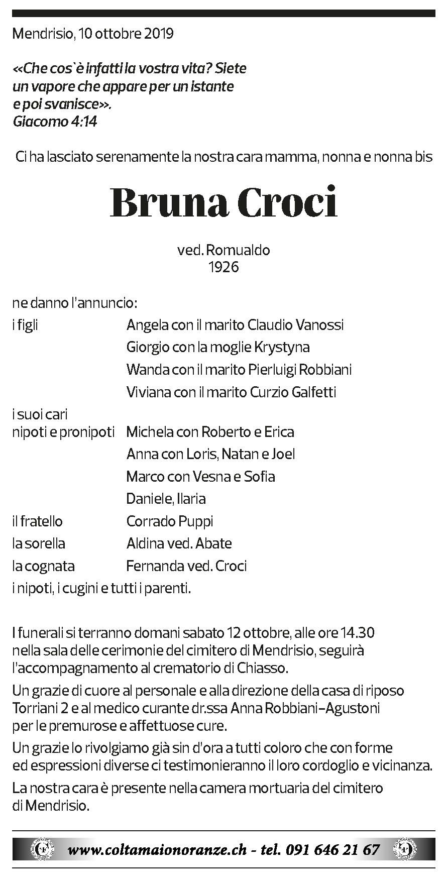 Annuncio funebre Bruna Croci
