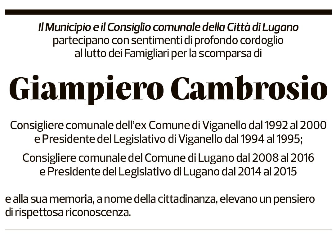 Annuncio funebre Giampiero Cambrosio