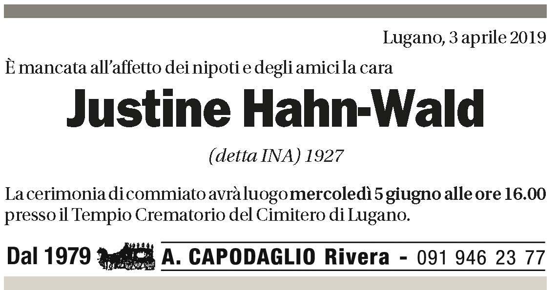 Annuncio funebre Justine Hahn-wald