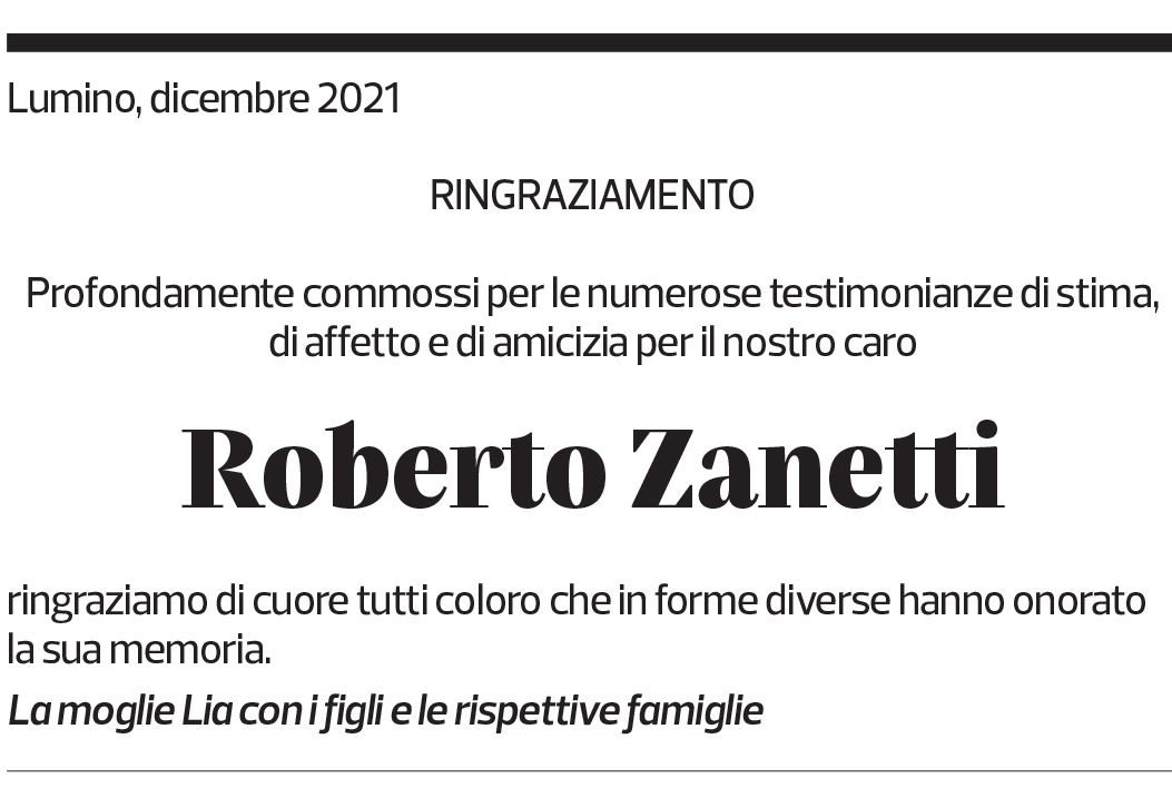 Annuncio funebre Roberto Zanetti