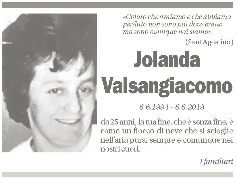 Annuncio funebre Jolanda Valsangiacomo