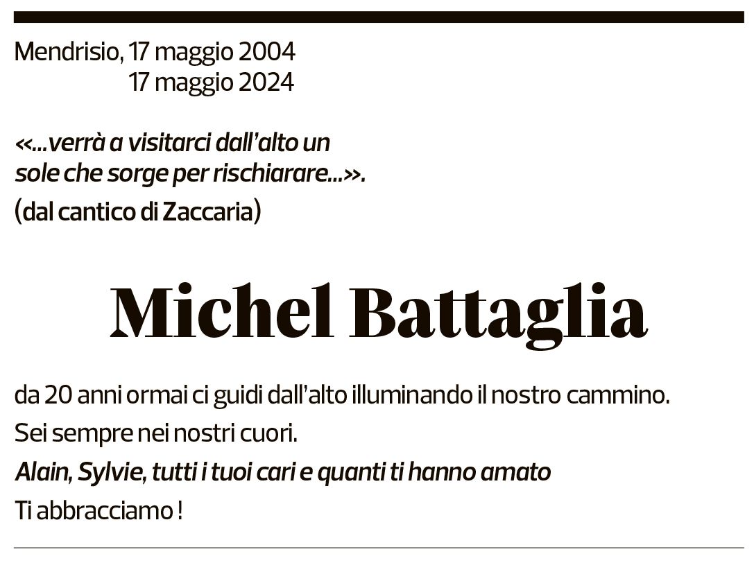 Annuncio funebre Michel Battaglia