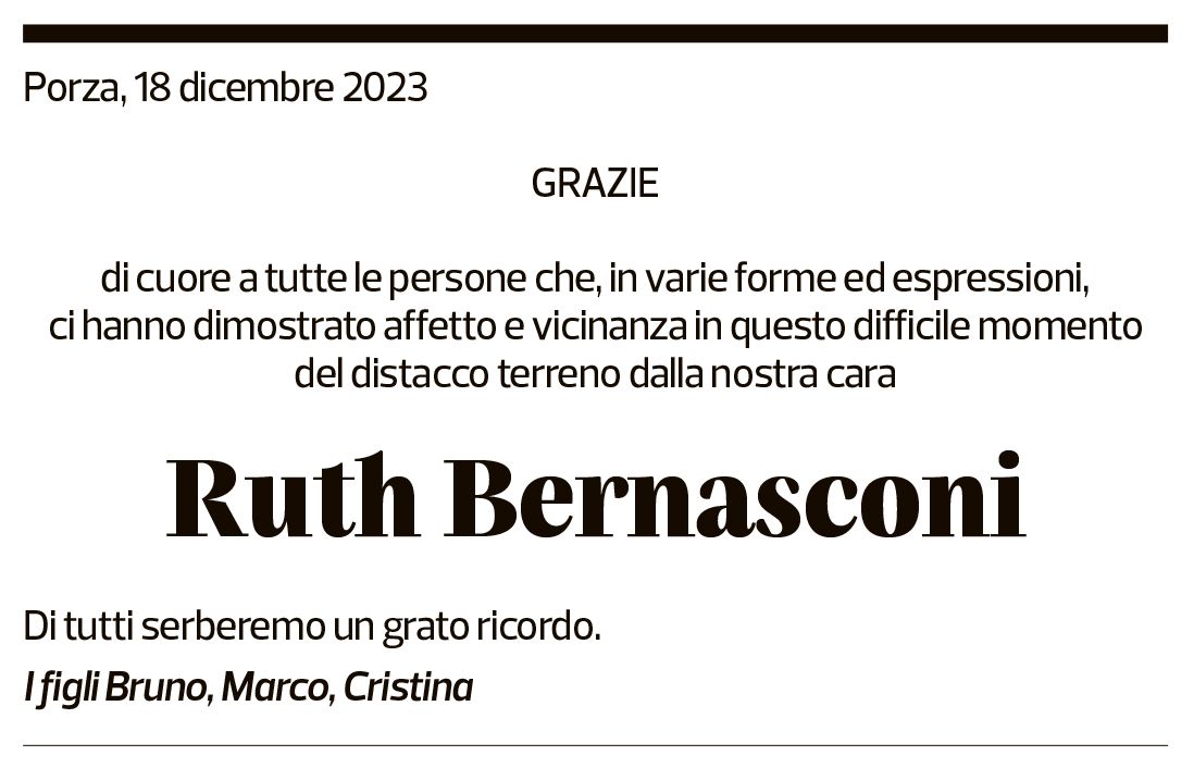 Annuncio funebre Ruth Bernasconi