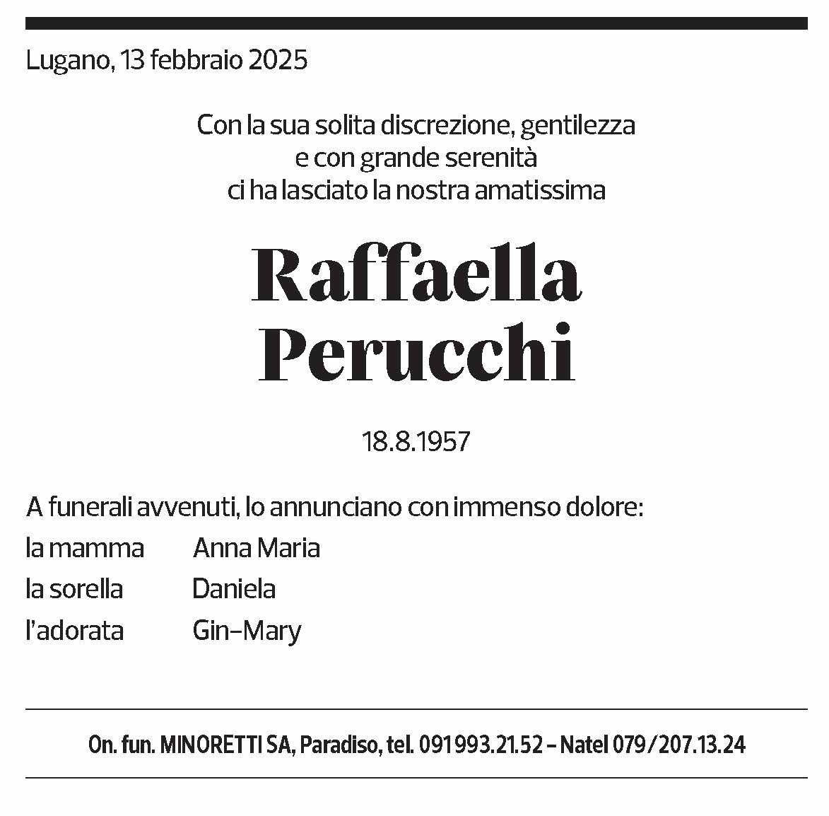 Annuncio funebre Raffaella Perucchi