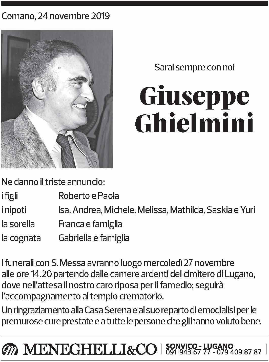 Annuncio funebre Giuseppe Ghielmini