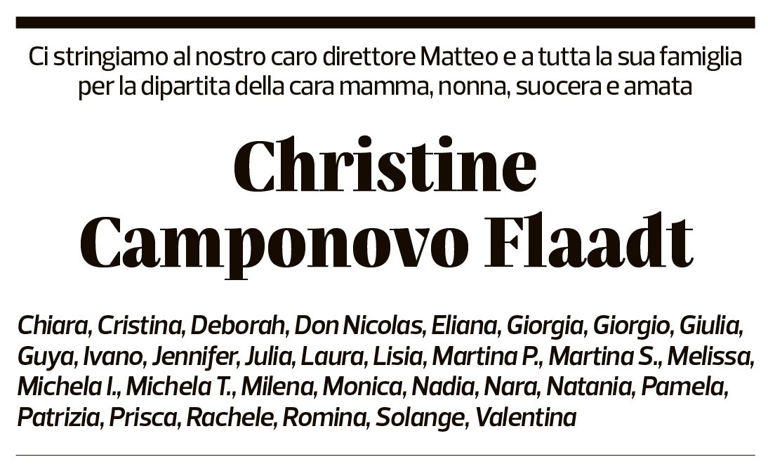 Annuncio funebre Christine Camponovo Flaadt