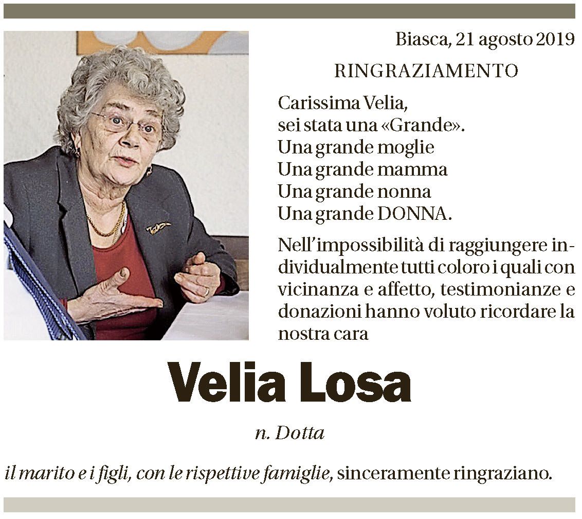Annuncio funebre Velia Losa