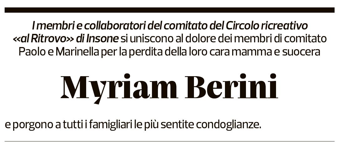 Annuncio funebre Myriam Berini