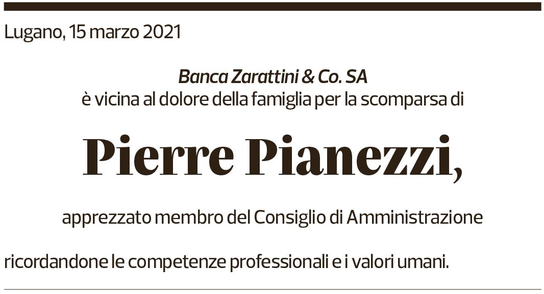 Annuncio funebre Pierre Pianezzi