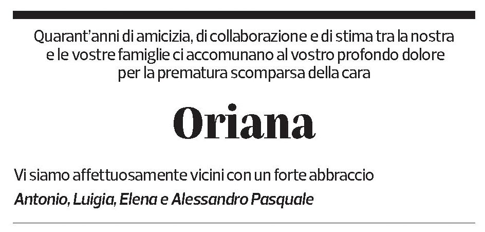 Annuncio funebre Oriana Cattaneo-tonini