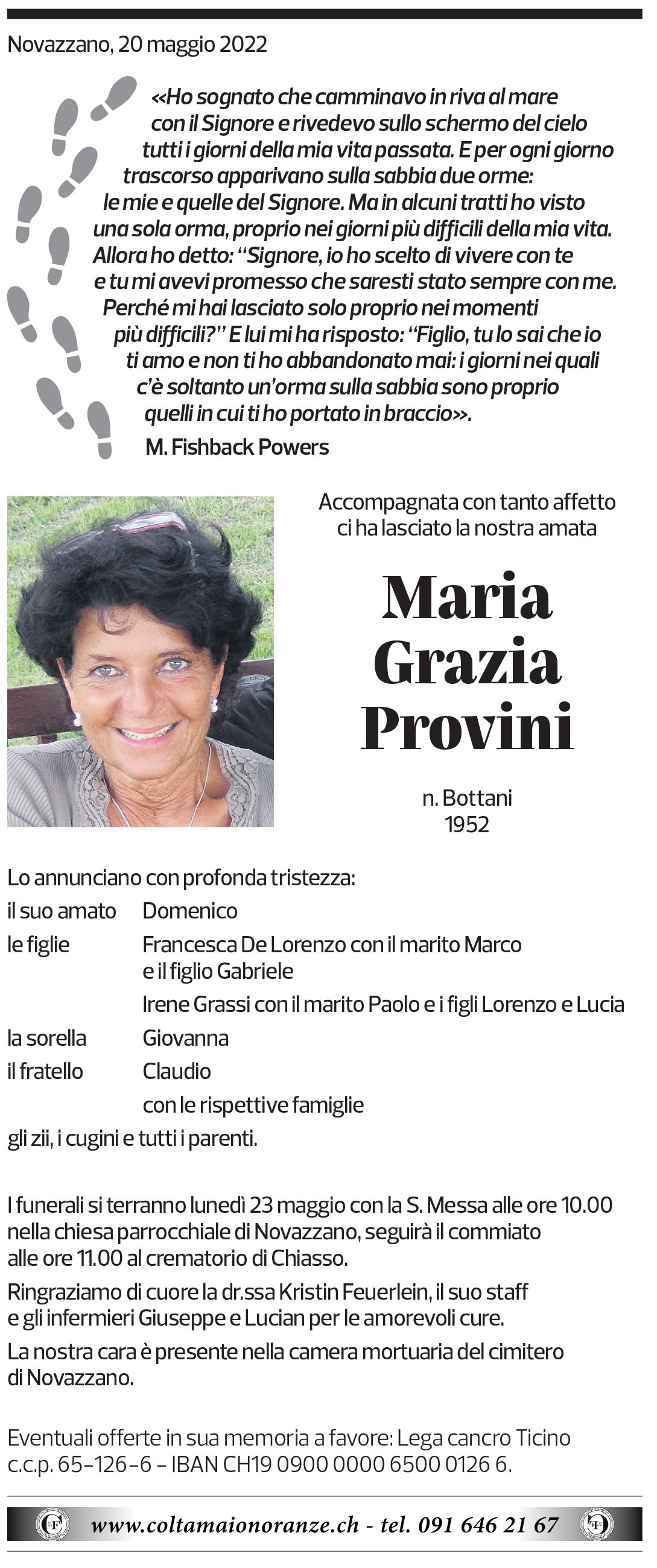 Annuncio funebre Maria Grazia Provini