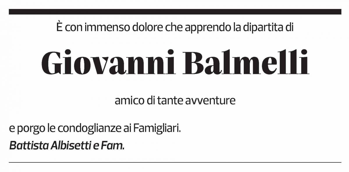 Annuncio funebre Giovanni Balmelli