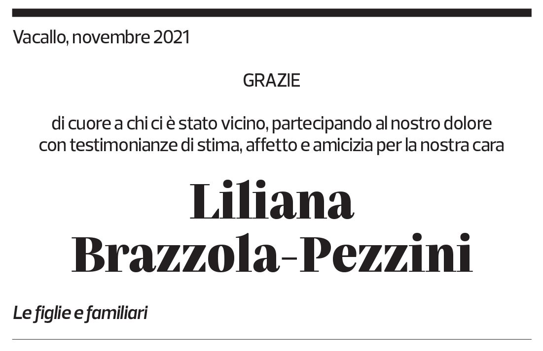 Annuncio funebre Liliana Brazzola-pezzini