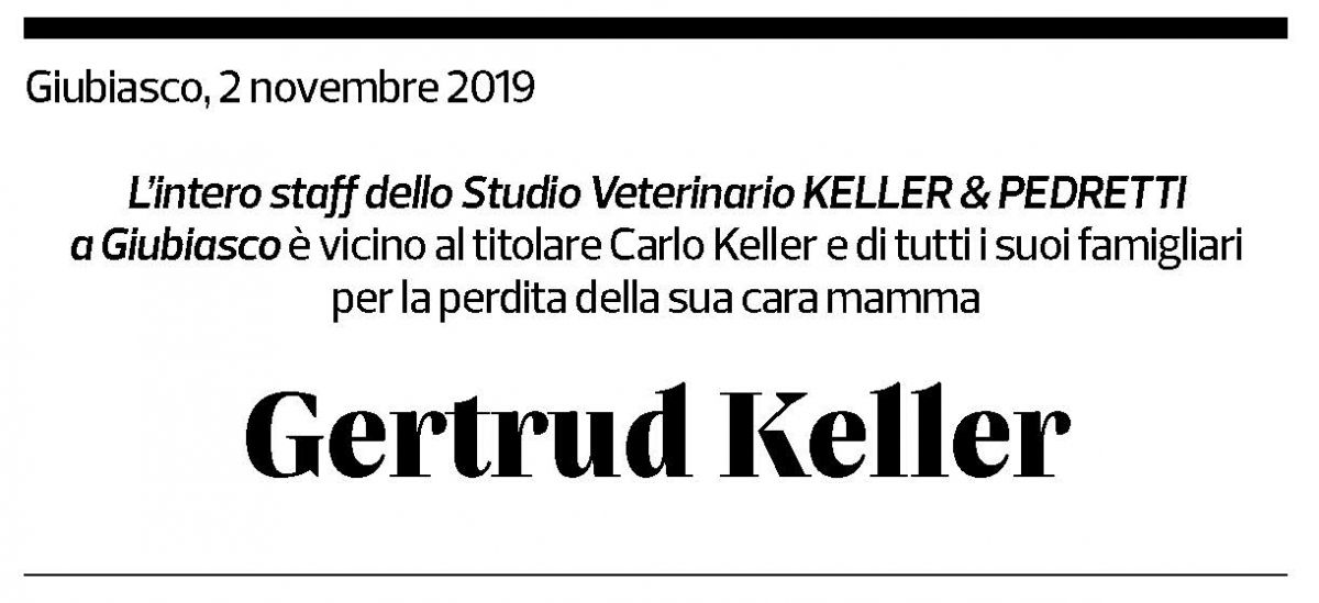 Annuncio funebre Gertrud Keller