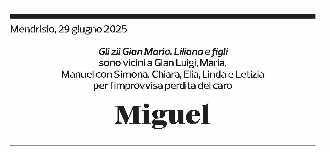 Annuncio funebre Miguel Milani