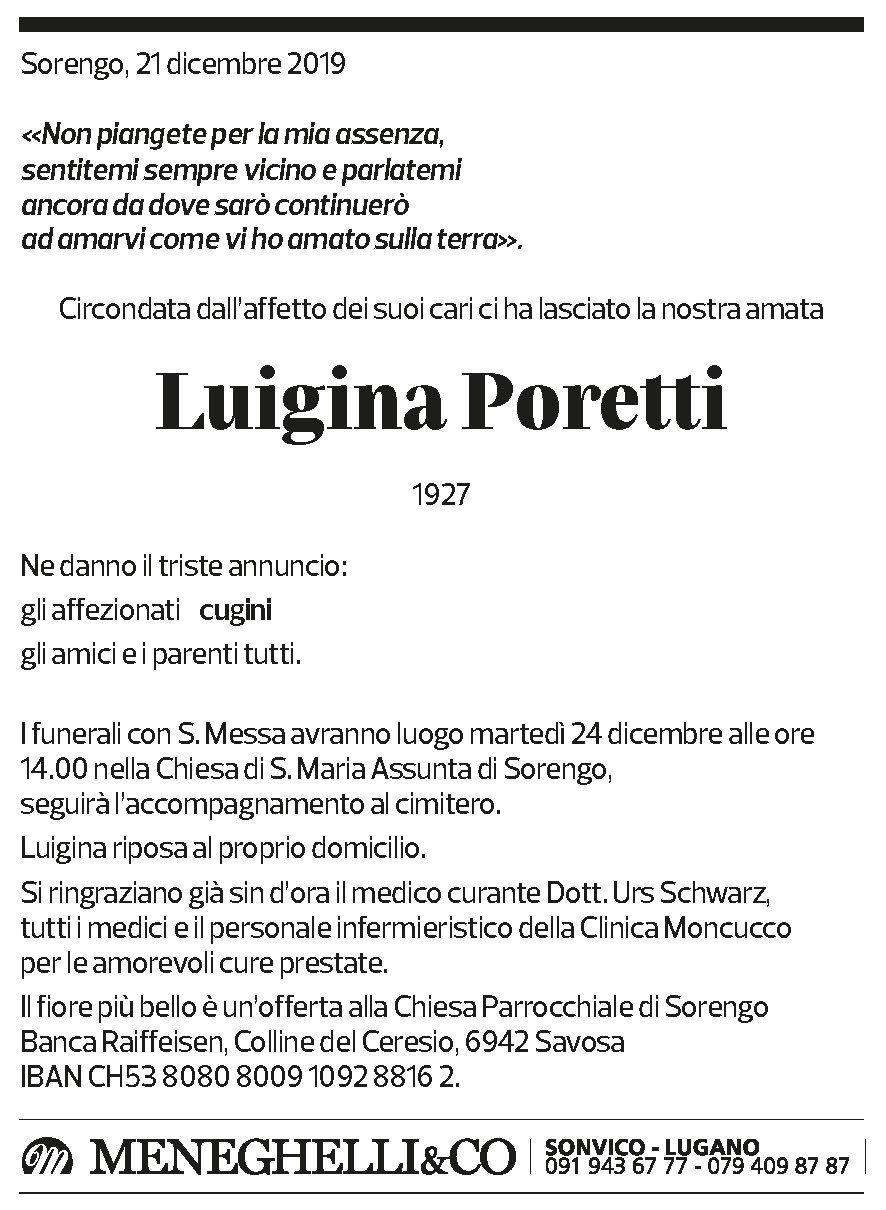 Annuncio funebre Luigina Poretti