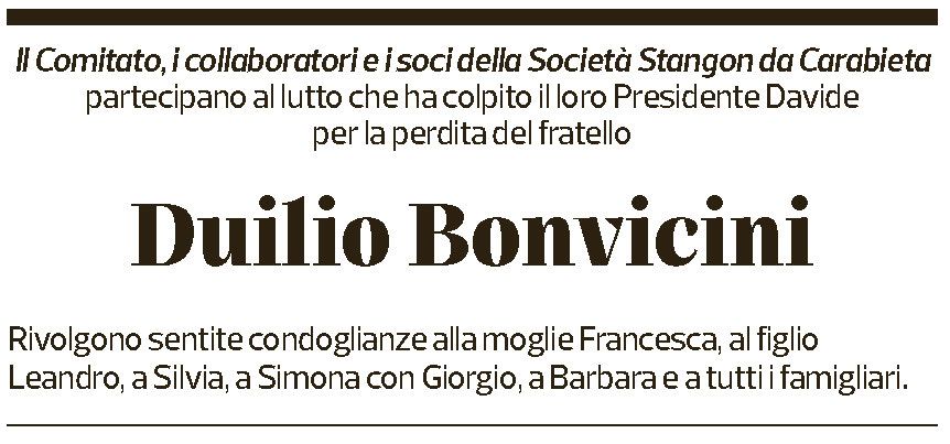 Annuncio funebre Duilio Bonvicini