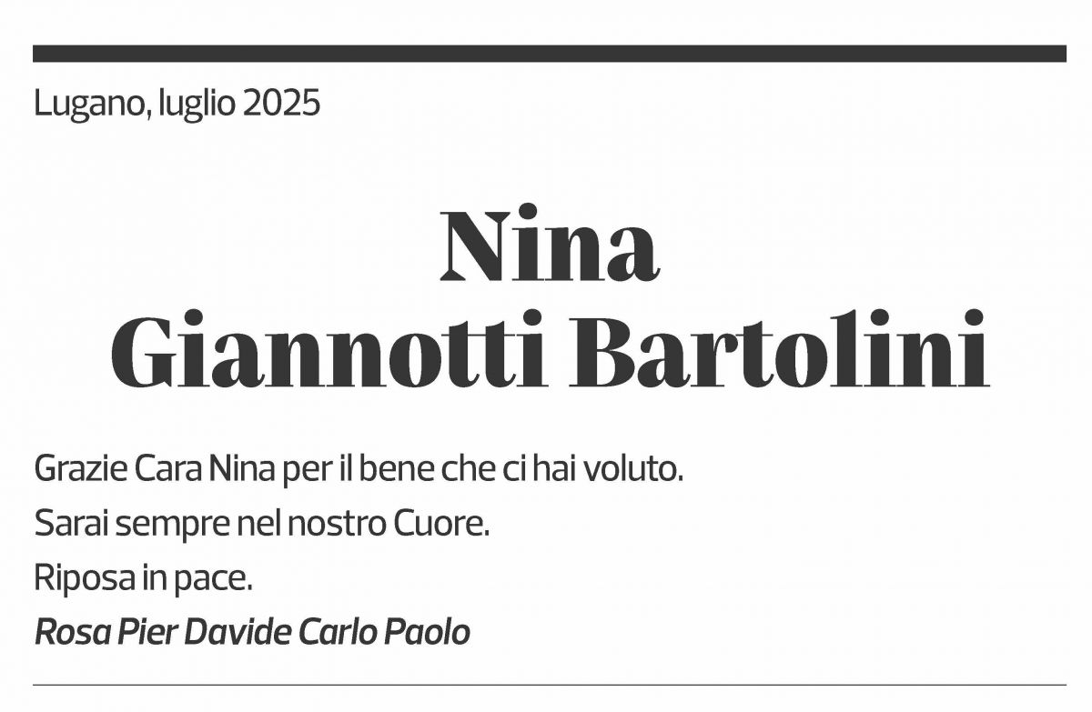 Annuncio funebre Nina Giannotti Bartolini