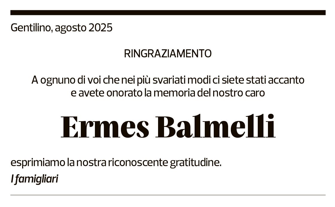 Annuncio funebre Ermes Balmelli