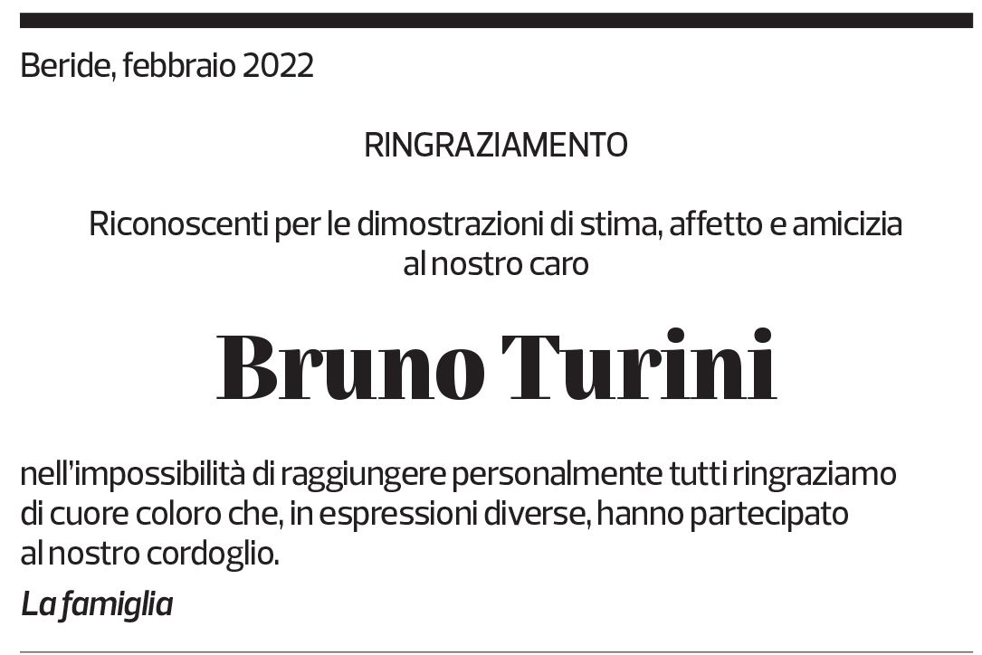 Annuncio funebre Bruno Turini